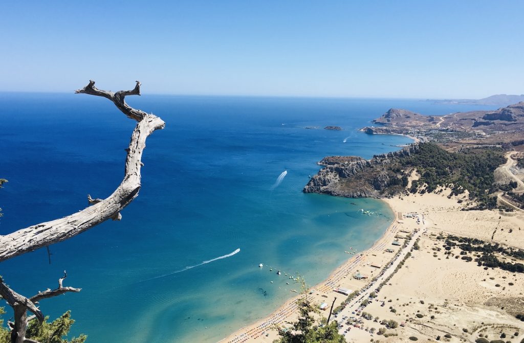 Tsambika Beach with golden sand in Rhodes

